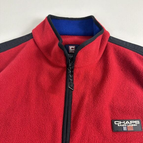 Vintage Chaps Ralph Lauren Vest Golf Red Fleece Full Zip‎ Mens Medium Sleeveless - Picture 5 of 10